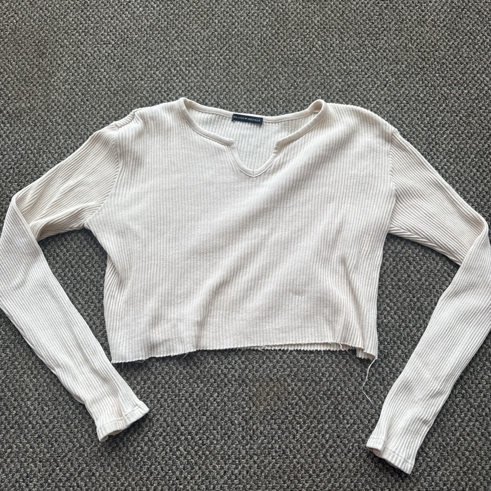 Brandy Melville Cream Ribbed Crop Top
